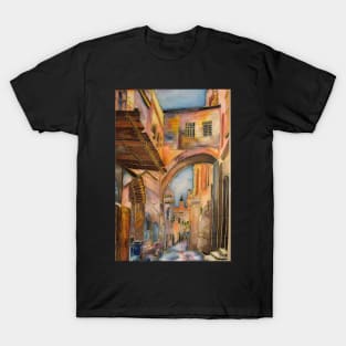 Via Dolorosa Arch of ecce homo Jerusalem. Painting on silk T-Shirt